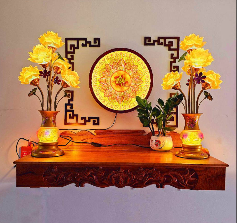 Đèn thờ led 1, 5, 7 bông thủy tinh lưu ly cao cấp đẹp tại Hà Nội